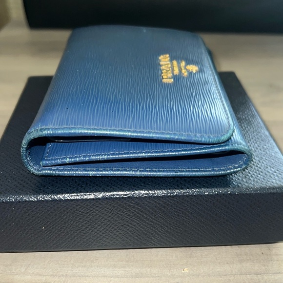 PRADA Blue Vittello Move Leather Trifold Wallet - Picture 6 of 16